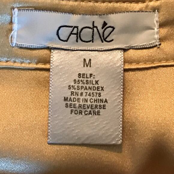 Cache Blouse Medium Womens Silk Satin Long Sleeve Gold Wrap Dressy Soft Sheen M - Picture 3 of 8